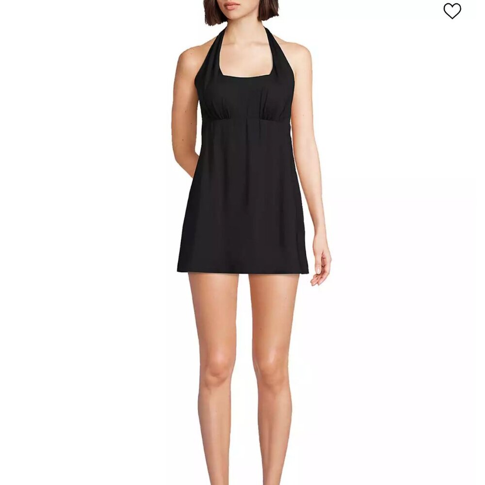 Lands End Black Square Neck Halter Swim Dress
